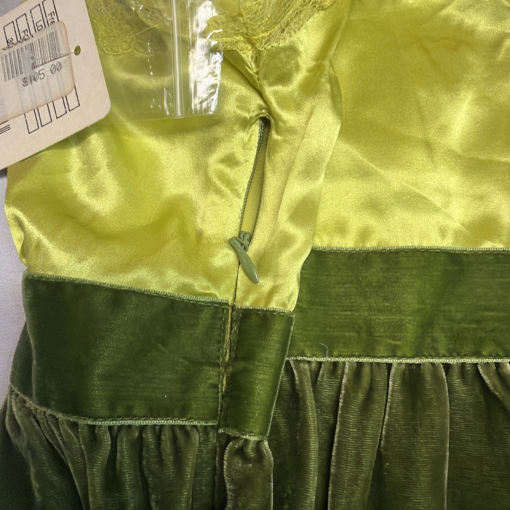 Free People Baby Doll Fairy Cottage Core Green Silk/Faux Suede Womens Size 2 - Picture 9 of 9